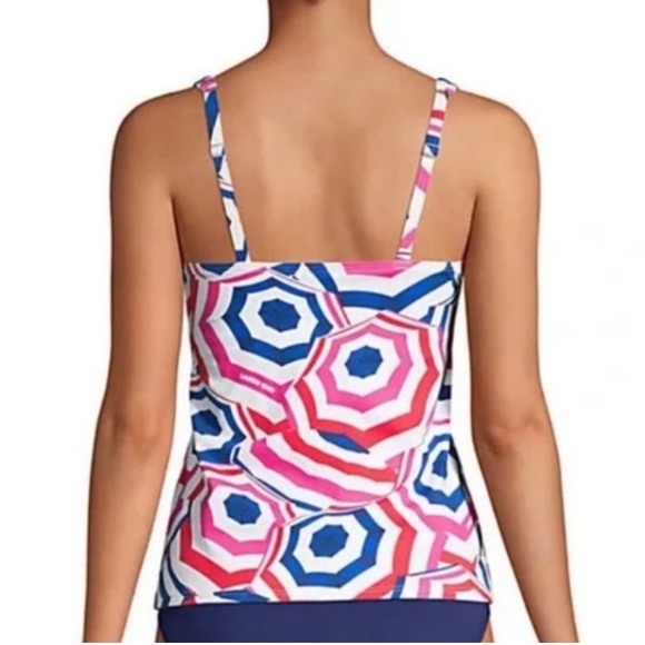 Lands' End Classic Cobalt Beach Umbrella Square Neck Tankini - Picture 2 of 9